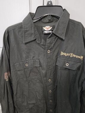 Harley-Davidson Black Button-Front Shirt Jacket with Gold Logo